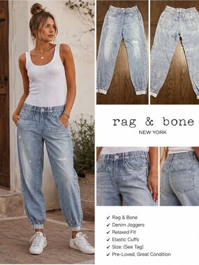 Rag & Bone Miramar Jogger Sweatpant Jeans Cuffed Ankle Size Small #1058CL